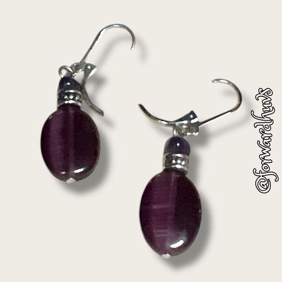 Deep Purple Shimmering Dangle Earrings - Picture 5 of 8